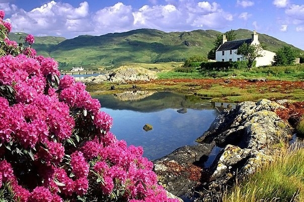 Живописная деревня на озере Лох-Ломмонд, Шотландия.