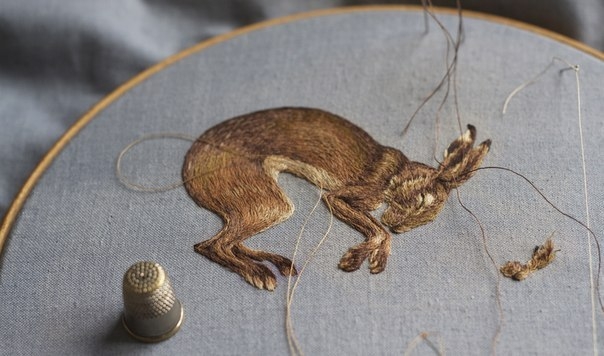 Британская художница Хлои Джордано (Chloe Giordano) вышивает миниатюрные иллюстрации животных