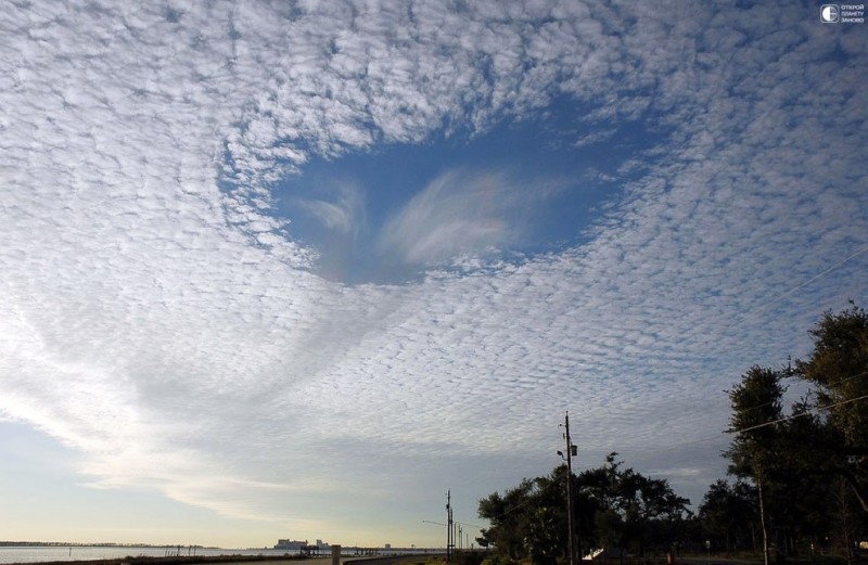 Эффект Fallstreak в перисто-кучевых облаках