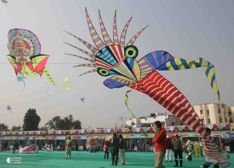 Международный фестиваль бумажных змеев в Индии
