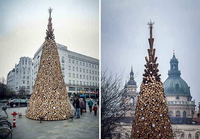 Рождественская ель, собранная из 5000 брёвен, установлена в центре Будапешта