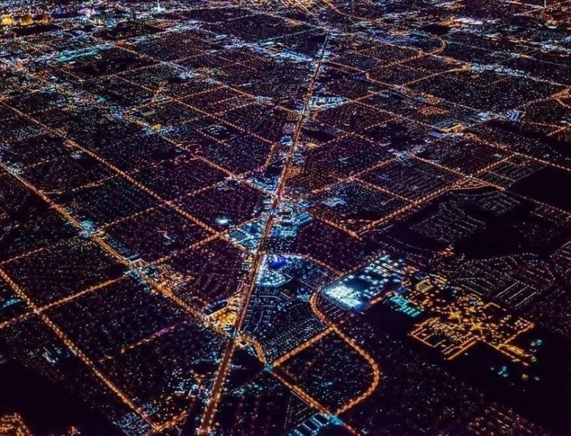 Ночной Лас-Вегас с высоты 3 000 метров, США