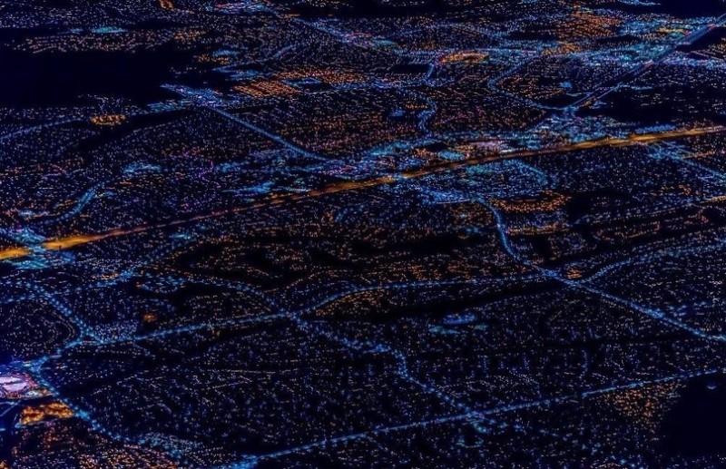 Ночной Лас-Вегас с высоты 3 000 метров.