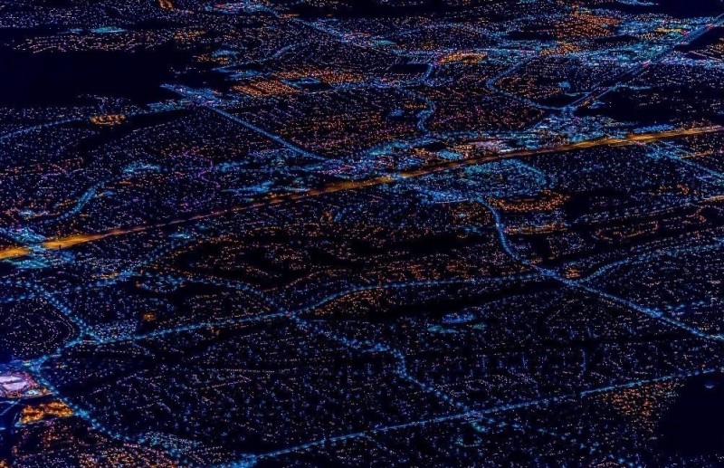 Ночной Лас-Вегас с высоты 3 000 метров, США